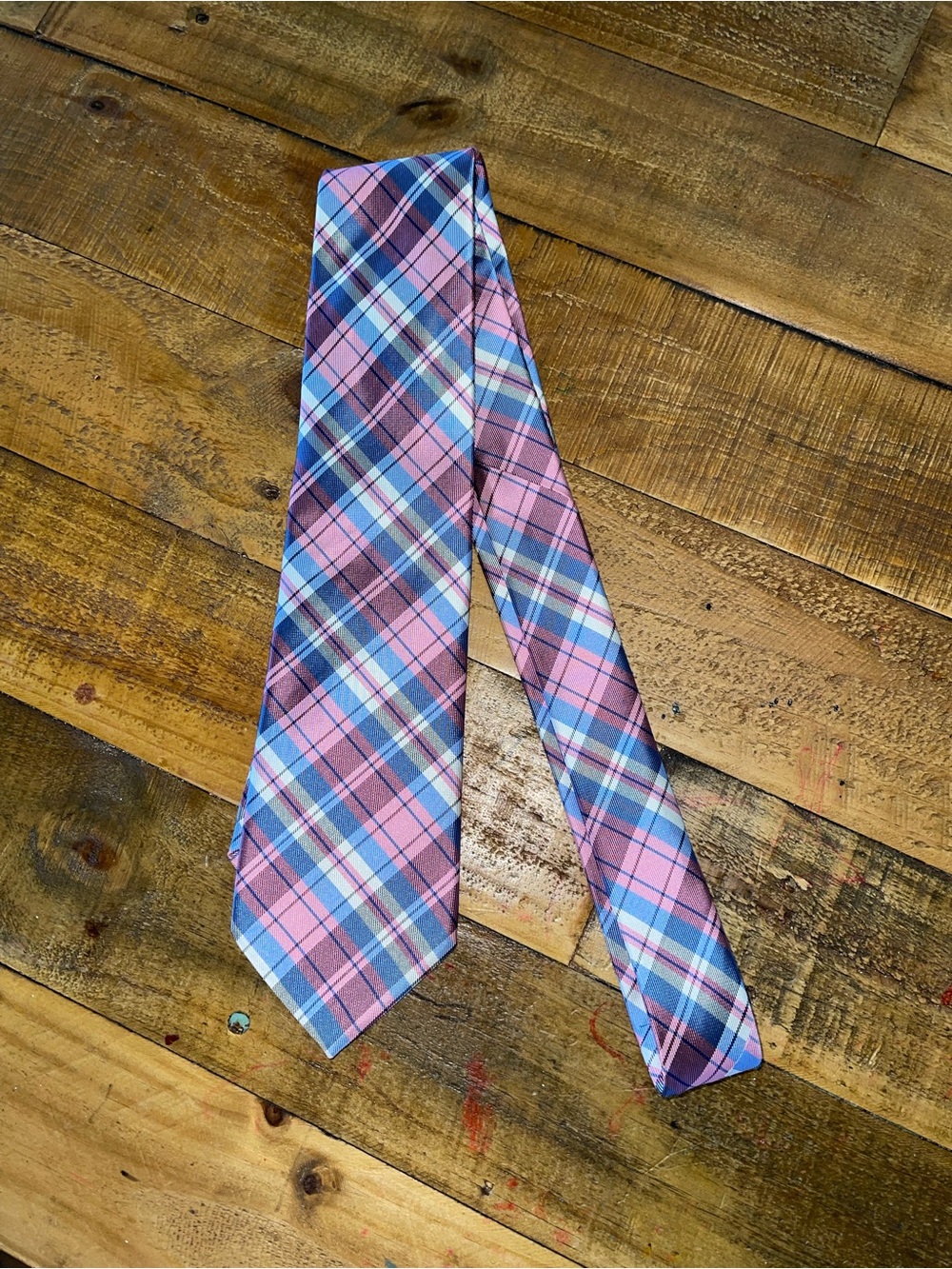 Brooks Brothers Pink and Blue Plaid Men's Tie